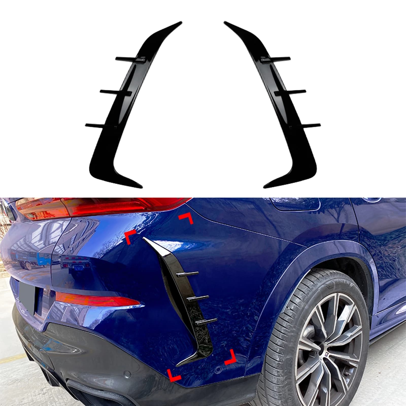 For 2019-2024 BMW X6 G06 M Sport Rear Bumper Side Air Vent Trim Car Glossy Black Boot Trunk Spoiler Cover Splitter Canards Kit