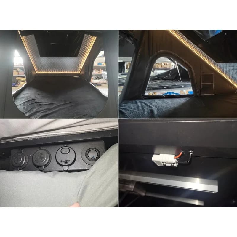 Car Accessories 4x4 4-Person Triangle Clamshell Aluminum Hard Shell Rooftop Tent Matte Black Gray Weather-Resistant For SUV Pick