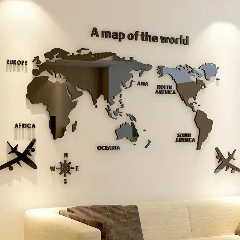 World Map Wall 3D Acrylic Wall Stickers Three-dimensional Stickers Bedroom  Background Wall Decoration Stickers Office Decor