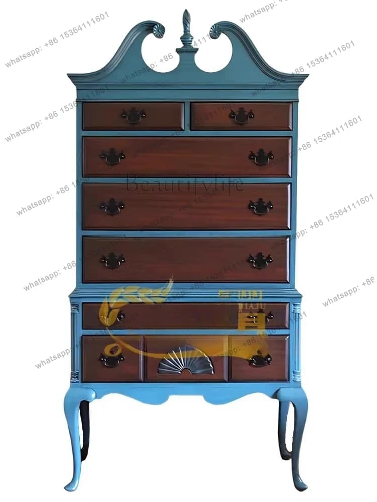French vintage solid wood decoration high cabinet storage drawer partition contrast display cabinet