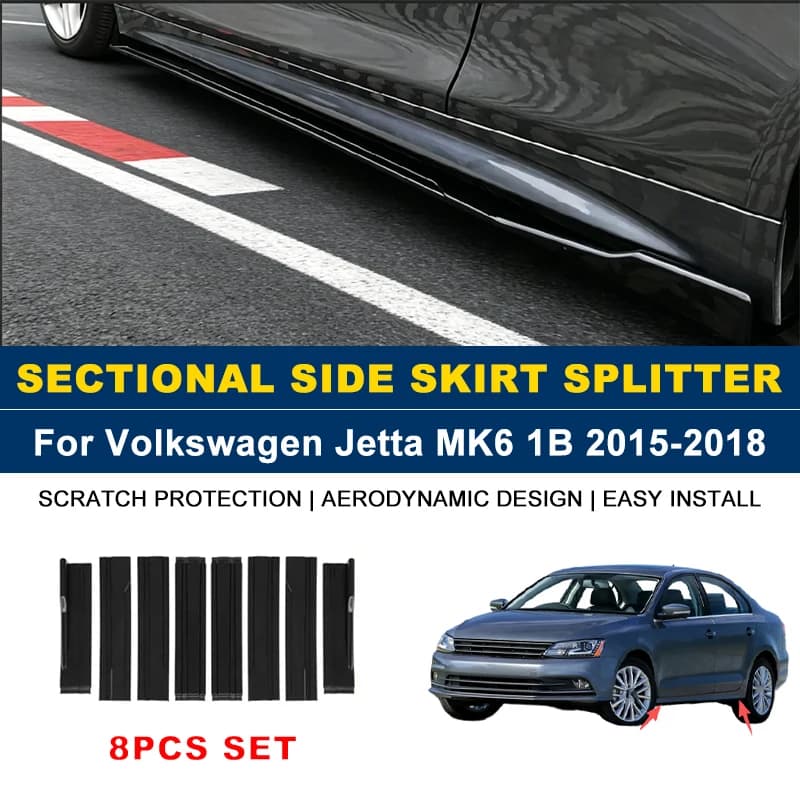 2m Sectional Side Skirt Extension Lips Side Spoiler, Car Exterior Modified Upgrade Kit For Volkswagen VW Jetta MK6 1B 2015-2018