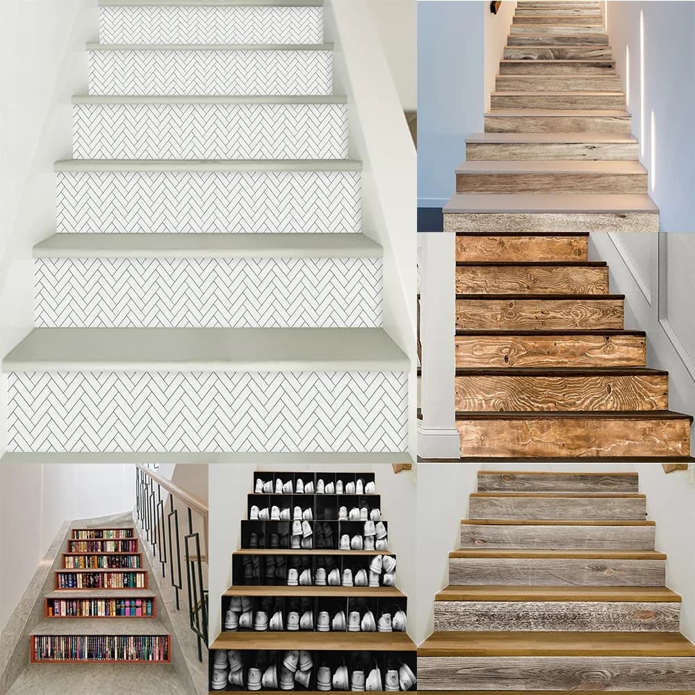 Retro Wood Grain Stair Sticker Vinyl PVC Waterproof Self-Adhesive Personalized DIY Floor Creative Decorative Stair Sticker