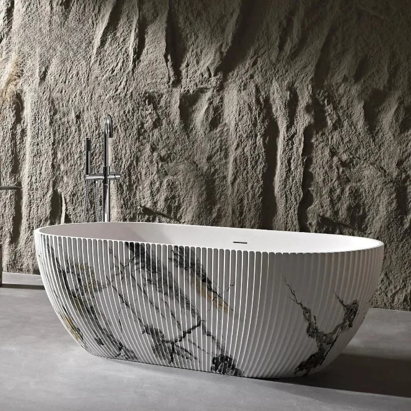 Freestanding Striped Artificial Stone Bathtub One Piece Molding Heat Preservation Ergonomic Designer For Bathroom Hotel Villa