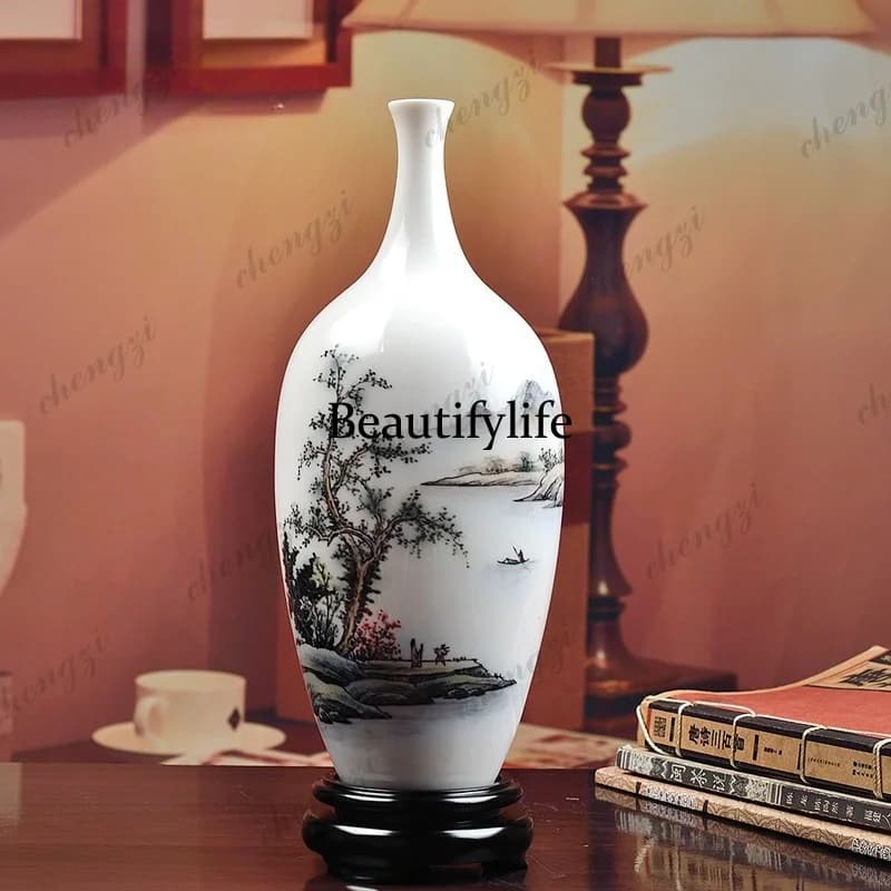 A95 Dehua Ceramics National Style Hand-painted Colorful Landscape Vase Ornament Living Room Bogu Frame Company Ornament