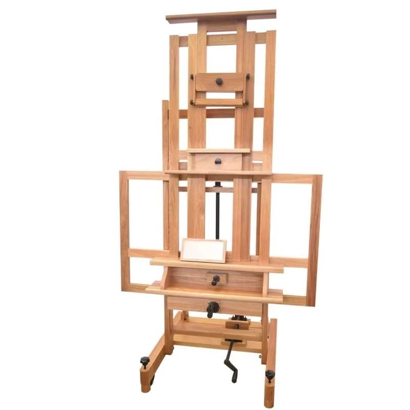 Oil easel, double crank drive lift easel, large easel, wooden easel