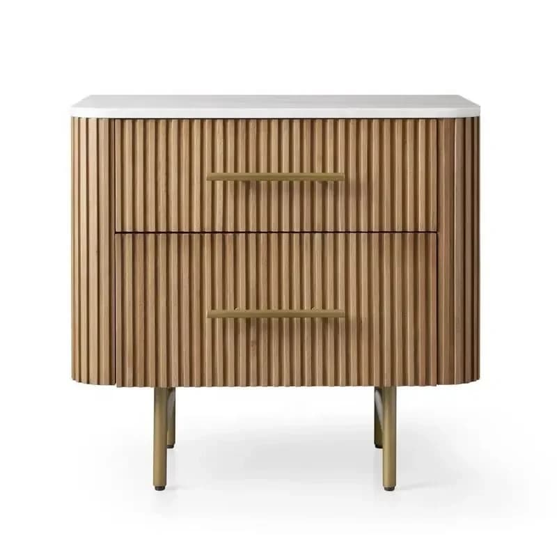 High Quality Solid Wood Modern Bedroom Nightstand with Marble Top Handmade Eco-Friendly Durable Storage Bedside Table