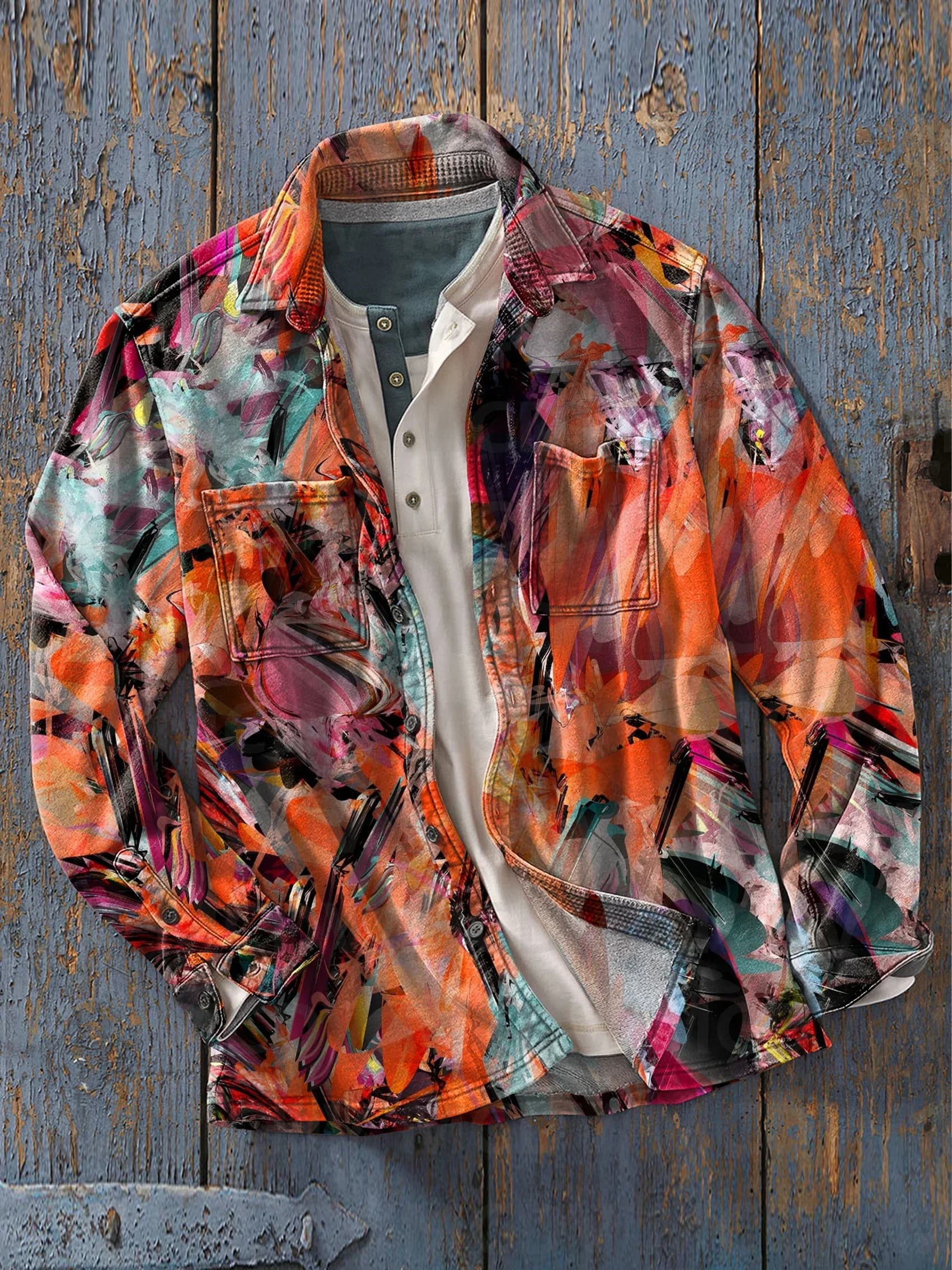 Men's Abstract Art 3D Printed Casual Long Sleeve Shirt Casual Button Shirt