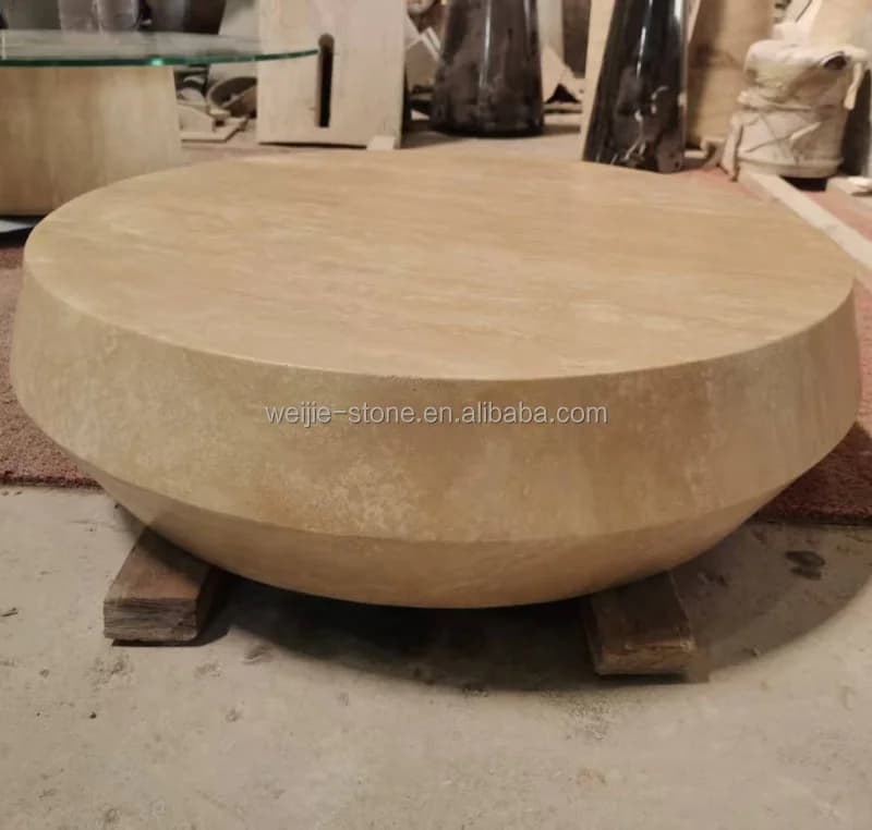 Modern Luxury Round Marble Coffee Tables & Natural Travertine Coffee Tables - for Living Room Cone Shape Center Table Sets