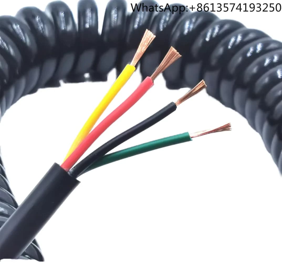4-Core Stranded 0.7mm 24AWG TPU/PVC Insulated Copper Coiled Power Cable IP65 Rated for Overhead Building & Heating Applications