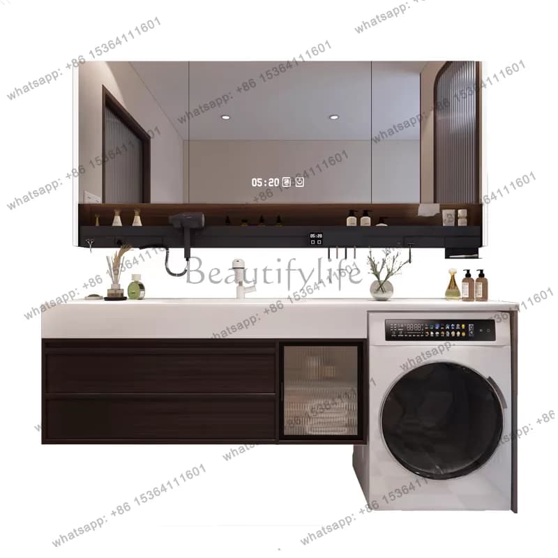 Washing machine basin integrated cabinet antique oak bathroom cabinet combination customization