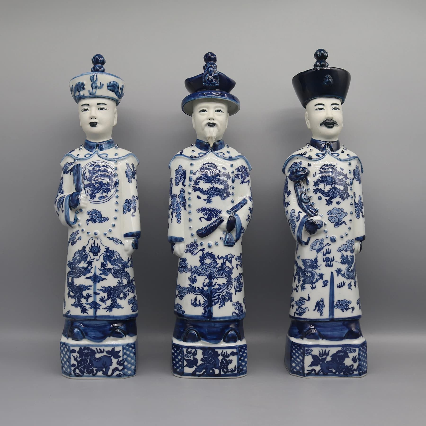 3 Generations of Chinese Emperors in Qing Dynasty, Porcelain Emperor Statue, Home Decoration