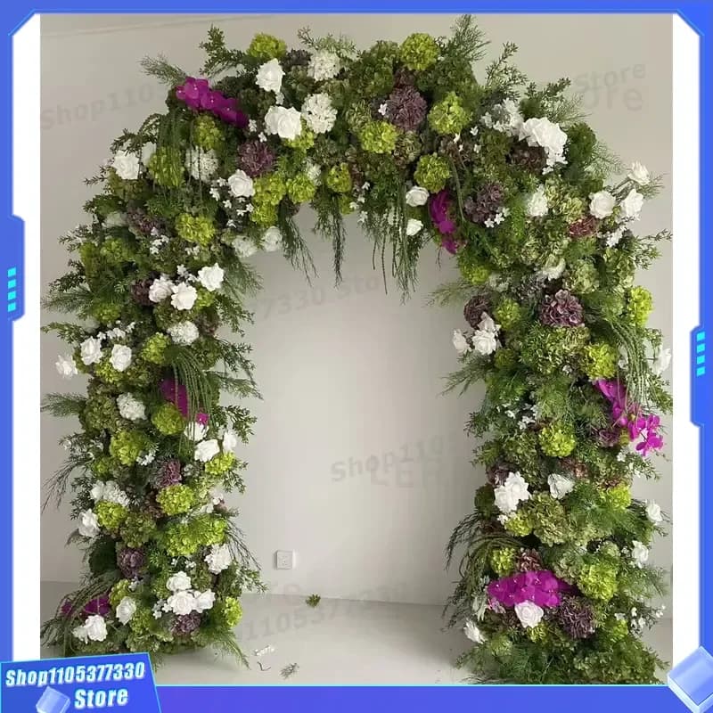 Green Artificial Flower Arch Wedding Background Decoration Forest Style Floral Stand for Valentine's Day Party Event Decor