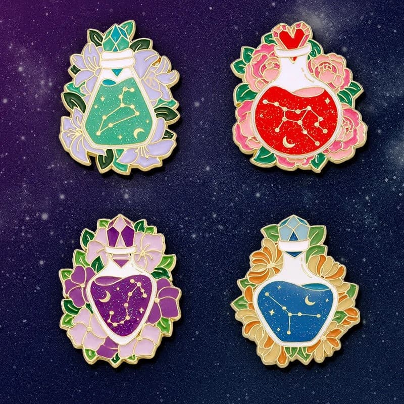 New Floral Bottle Zodiac Brooch Fashion Casual Sweet Alloy Drop Oil Badge Pin DIY Clothing Bag Hat Scarf T-shirt Jeans Accessory