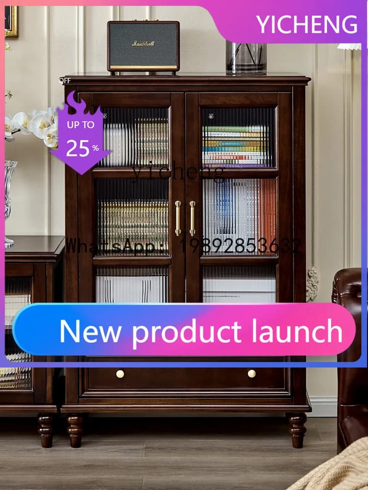 LYY American Wine Cabinet Solid Wood Living Room TV Cabinet Side  Double Door Storage Display Cabinet