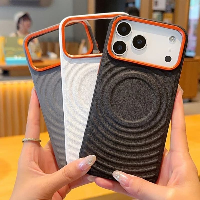 Solid Color Ripple Pattern Phone Case for iPhone 15 16  17 Pro Max with Support Wireless Charging