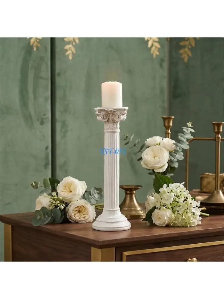 E15A Fluted Roman Column Pedestal Candlestick for Dining Table and Shelf Accent Use
