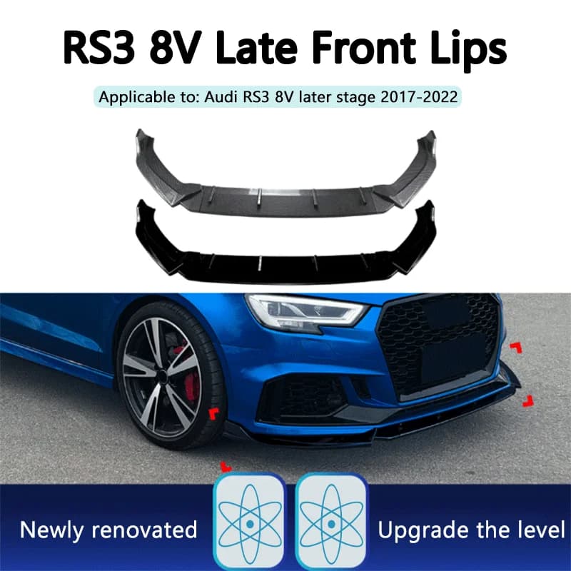 1Set Black ABS Front Lip Spoiler Surround For Audi RS3 8V 2017-2022 Sport Style Front Bumper Exterior Modification Accessories