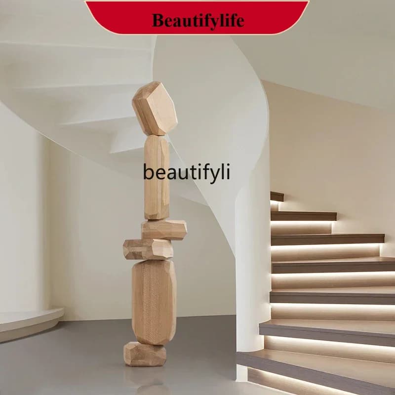 D178  Abstract solid wood sculpture artwork floor-to-ceiling ornament sales department clubhouse entrance vertical decoration