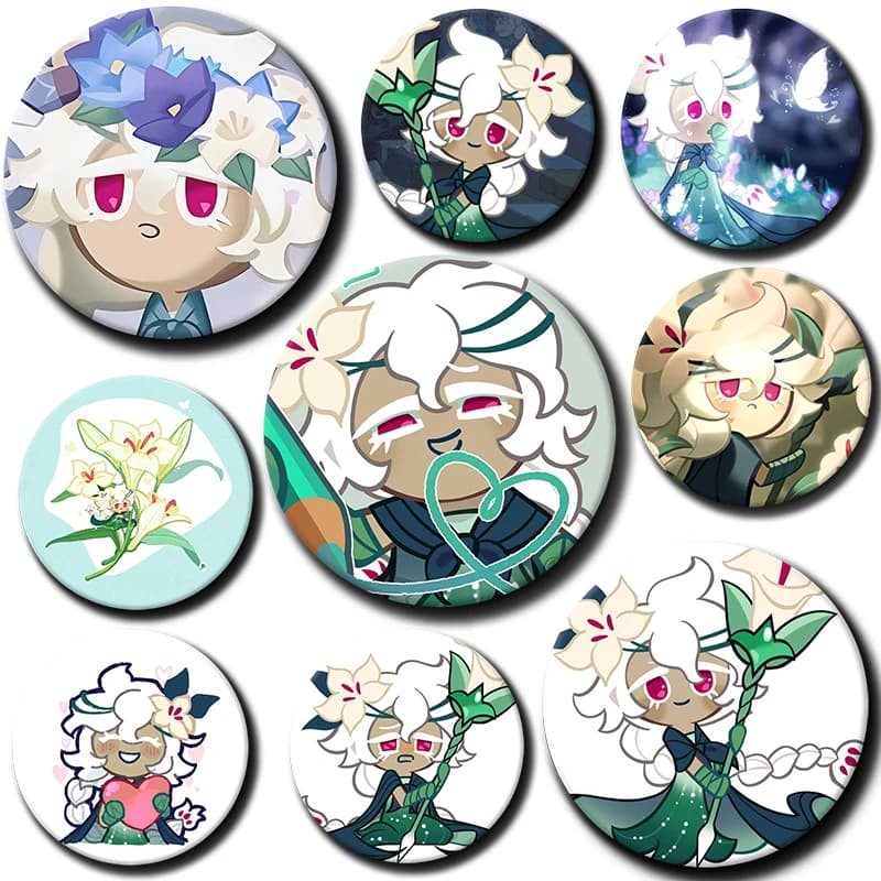 58mm Cartoon White Lily Cookie Button Pin Game Role White Lily Cookie Brooch Creative Badge for Backpack Clothes Decoration Gift