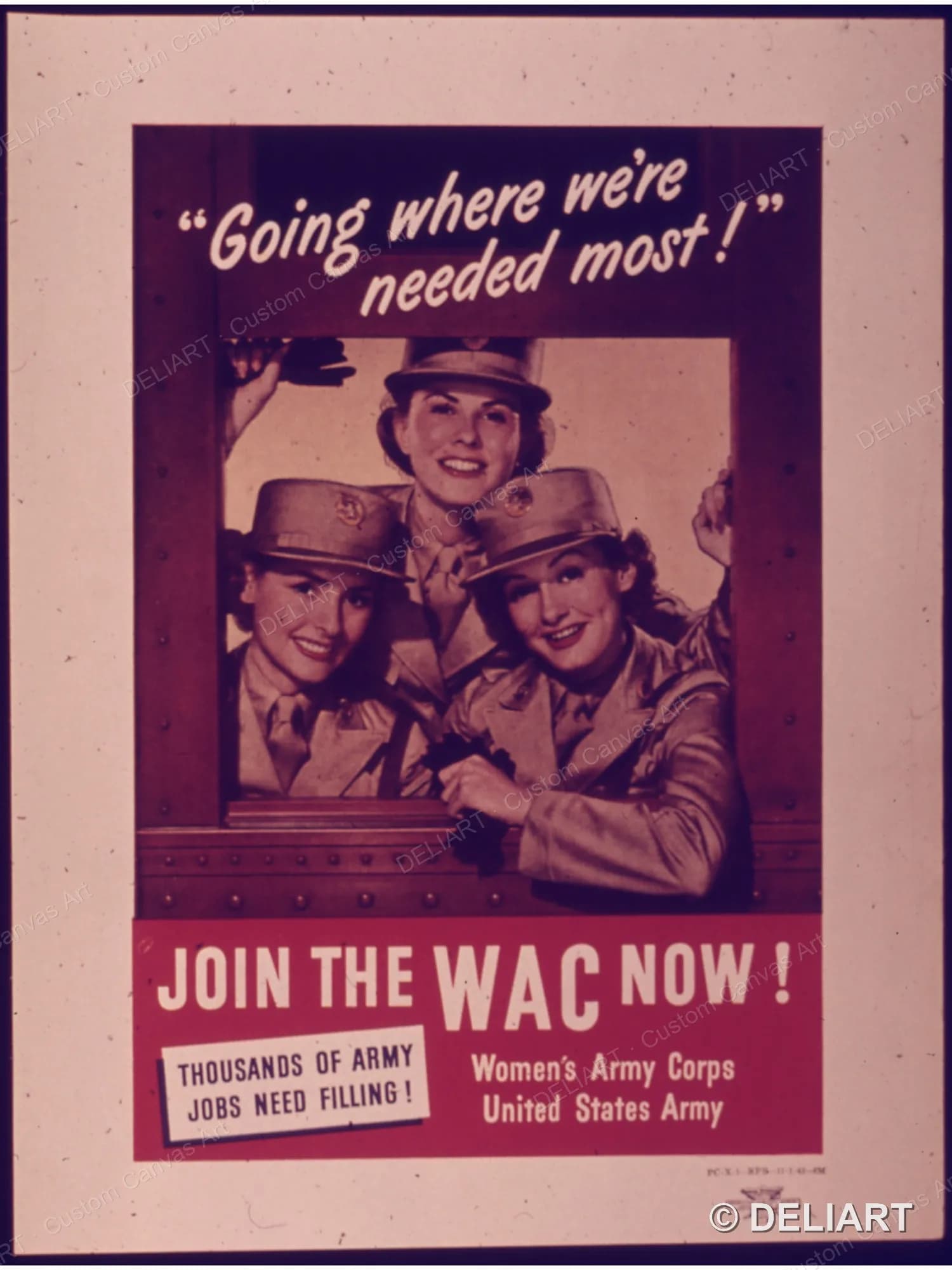 Going Where We're Needed Most Join the WAC now Vintage WWII Propaganda Canvas Wall Art Poster Print Retro Home Decor Unframed