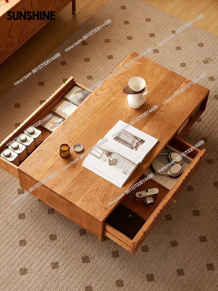 Small apartment living room household log tea table retro cherry wood tea table