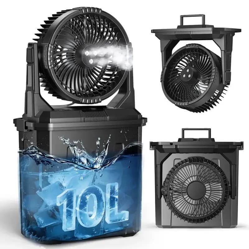 Outdoor spray fan long battery life large capacity timing with light convenient storage with water tank