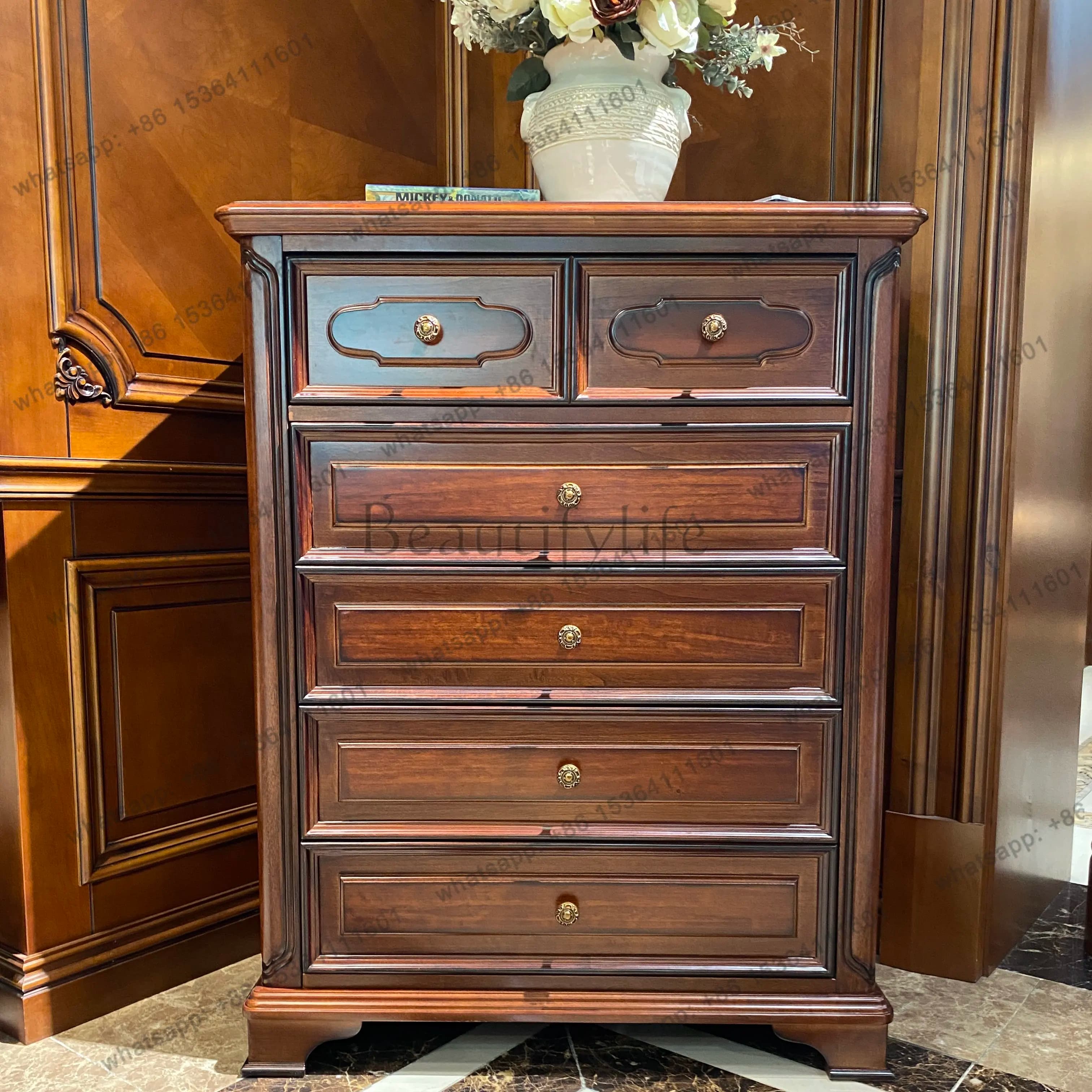 American solid wood five-cabinet decorative cabinet entrance storage cabinet, length 880 * width 450 * height 1129mm