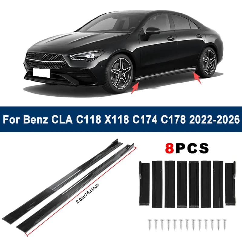 2m Sectional Side Skirt Extension Lips For Mercedes Benz CLA C118 X118 C174 C178 2022-2026 - Racing Side Spoiler Car Body Kit