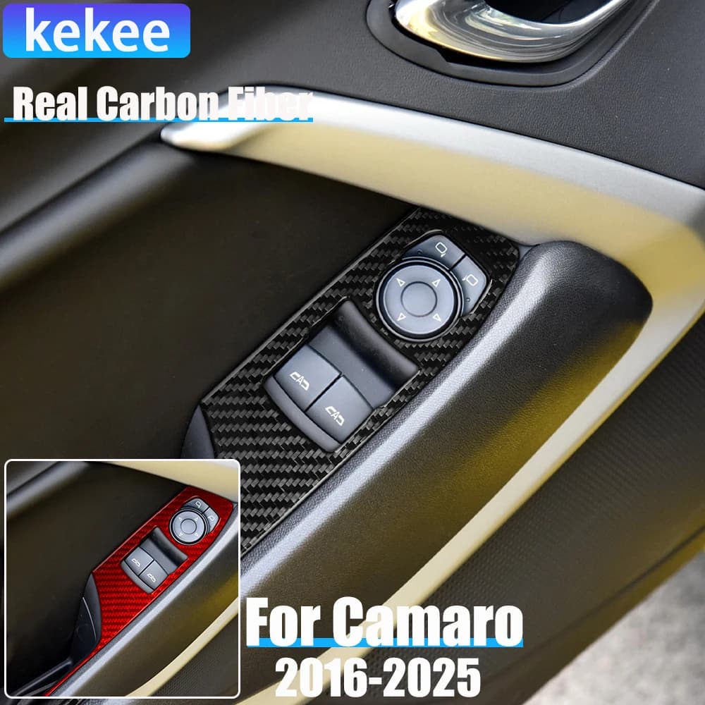 Real Carbon Fiber Car Accessories Window Lifting Panel Decorative Trim Cover Soft Sticker For Chevrolet Camaro 6th Gen 2016-2025