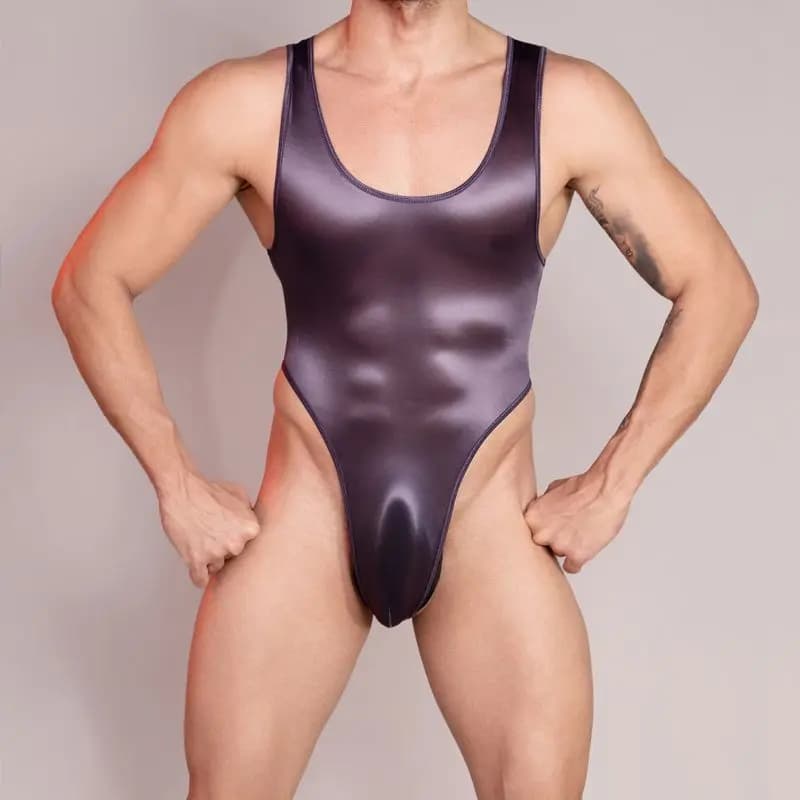 Shape Onesie Button Open Crotch Vest Men Elastic Transparent Underwear Tight Onesie Gym Clothing Night Club Sissy Show Tank Top