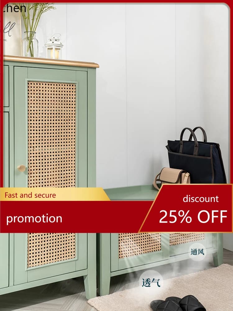 ZML Solid Wood Household Doorway Sit-on Shoe Cabinet Integrated Multi-functional Storage Stool