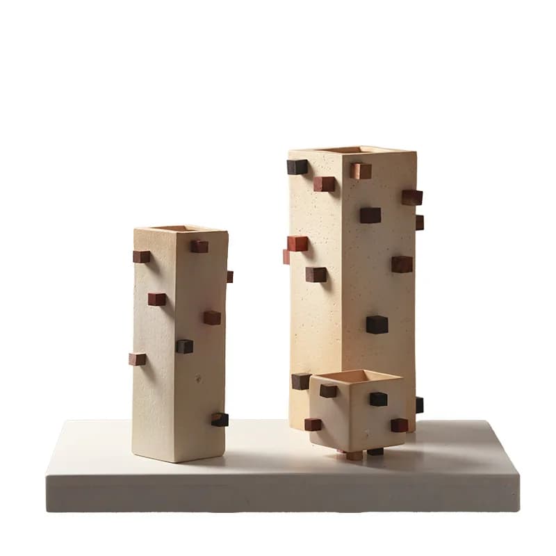 Wabi Sand medieval square ceramic vase creative ornament home model room soft decoration entrance flower arrangement ornament
