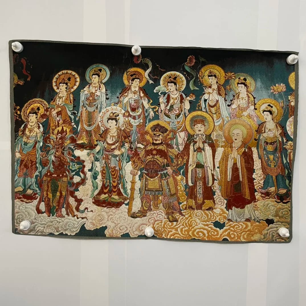 35"Thangka Embroidery Tibetan Buddhism silk Embroidery brocade Nepal Eight Bodhisattvas Buddha The Four Heavenly Kings Thangka