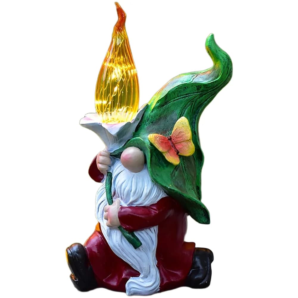 Garden Decoration Solar Gnome Statue Resin Figurine Garden Statue Green Automatic Charging Weather-resistant Resin