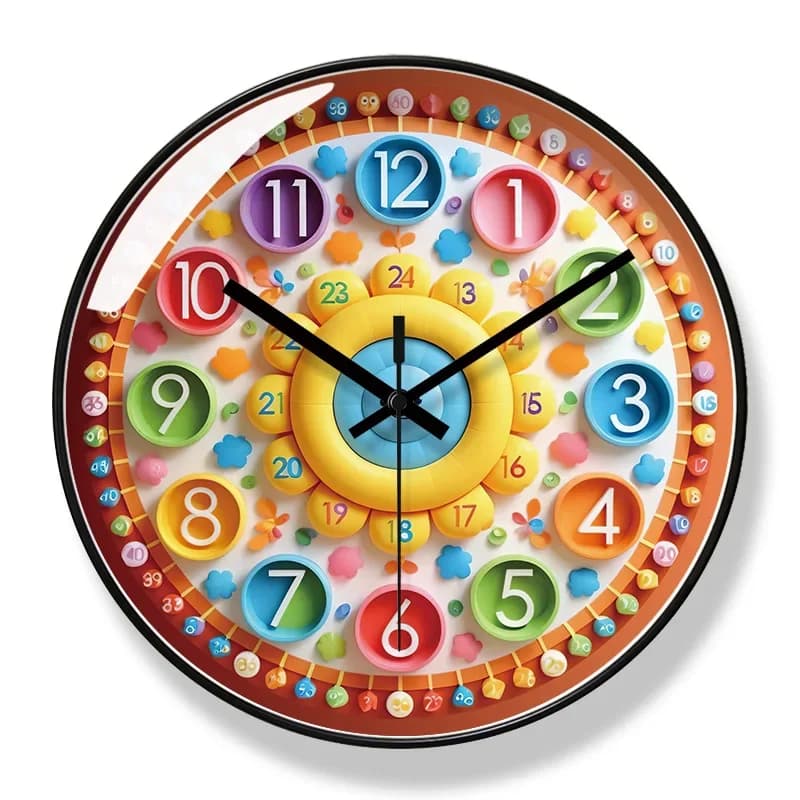 2025 New 10/12/14-inch Candy Color Fun Cognitive Wall Clock Cartoon Creative Children Early Education Learning Mute Quartz Clock