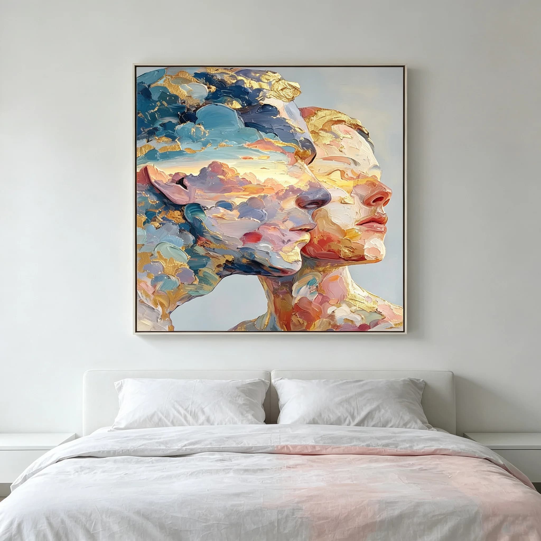 Abstract Portrait Artwork Posters and Prints Colorful Cloud Woman and Man Canvas Painting Wall Art Picture for Living Room Decor