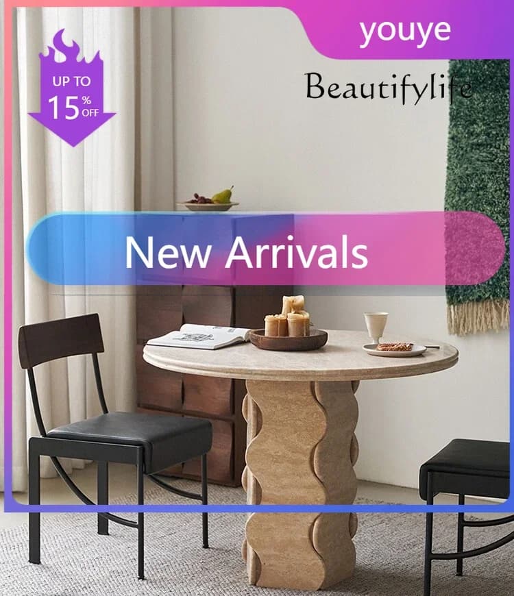 N36 Nordic high-end travertine dining table new living room small apartment household sparkling travertine round dining table