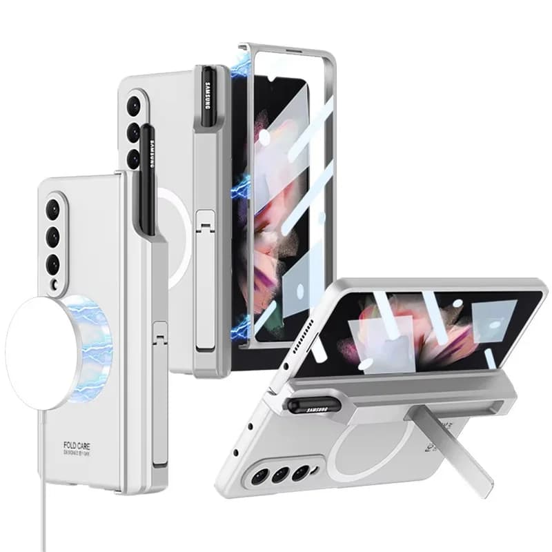 For Samsung Galaxy Z Fold 7 6 5 4 3 Case For Magsafe Wireless Charging Magnetic Hinge Pen Holder Stand Screen Protect Film Cover