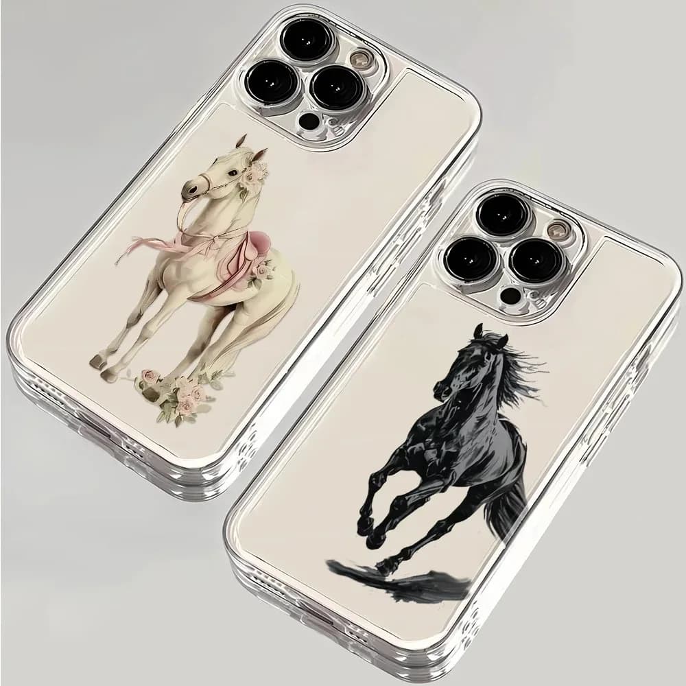 Black And White Horse Phone Case For Samsung S20 S21 S22 Plus S23 S24 FE S25 Note 20 Ultra A15 A16 A23 A24 A25 5G Soft Cover
