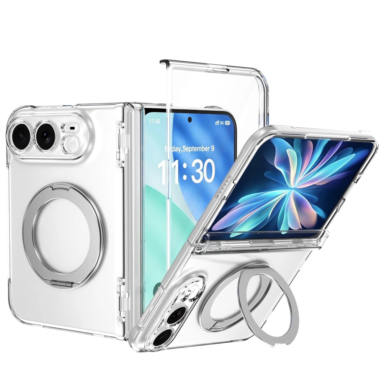 For iPhone Duo Case For Magsafe Transparent Magnetic Rotating Holder Hinge With Tempered Film Shockproof Back Cover Accessories