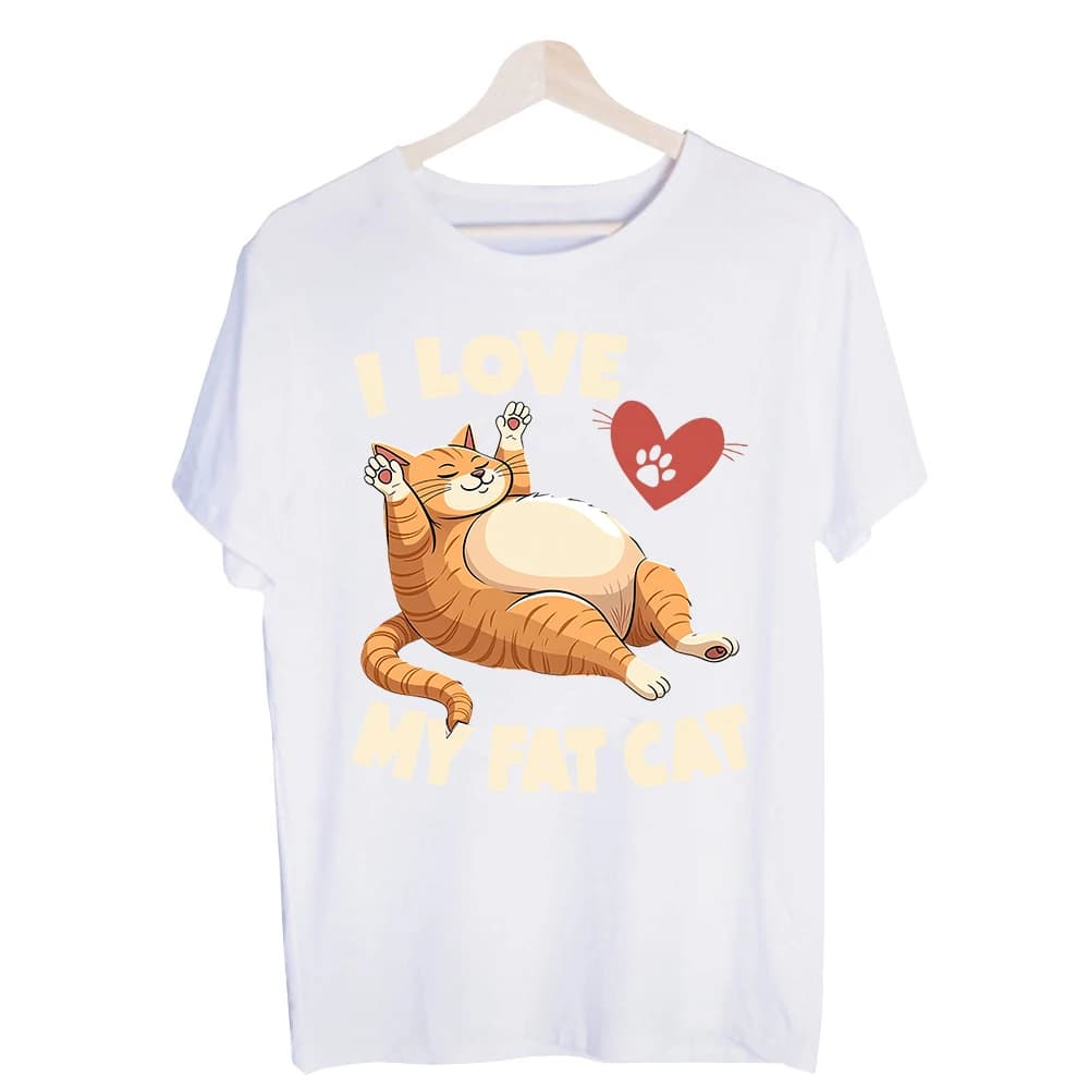 Men's Cat and Heart Graphic Tee, Short Sleeve Crew Neck T-Shirt for Casual Daily Wear and Pet Lover Outfits
