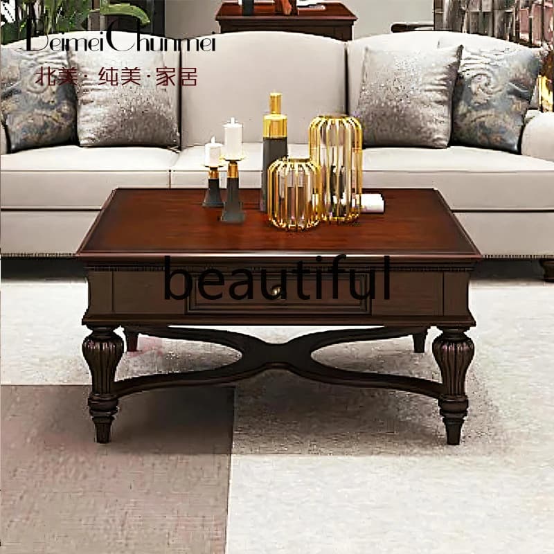 North American solid wood coffee table retro old tea table living room square coffee table