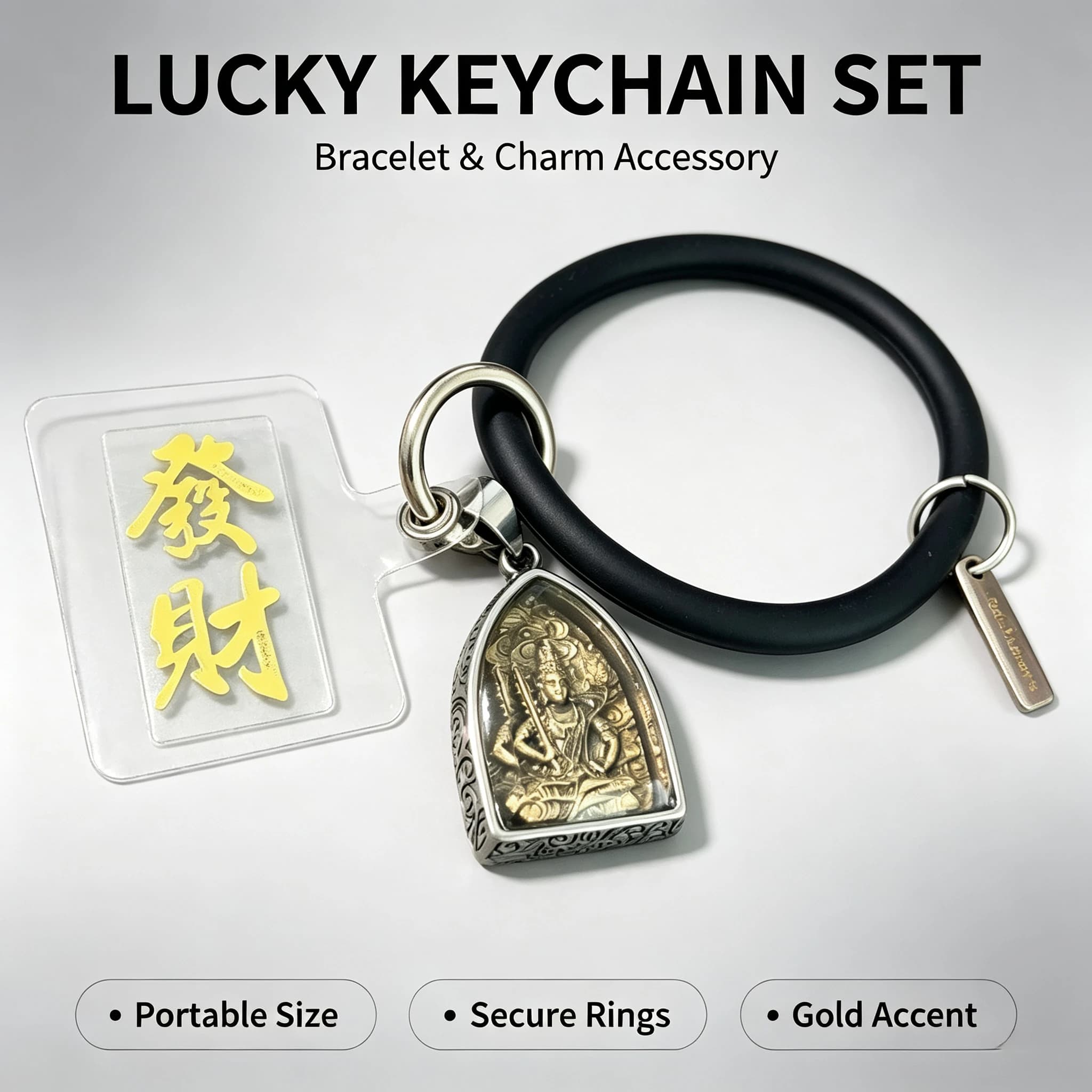 Metal Statue Rubber Bracelet Buddha Pattern Metal Phone Sticker Anti-lost Lucky