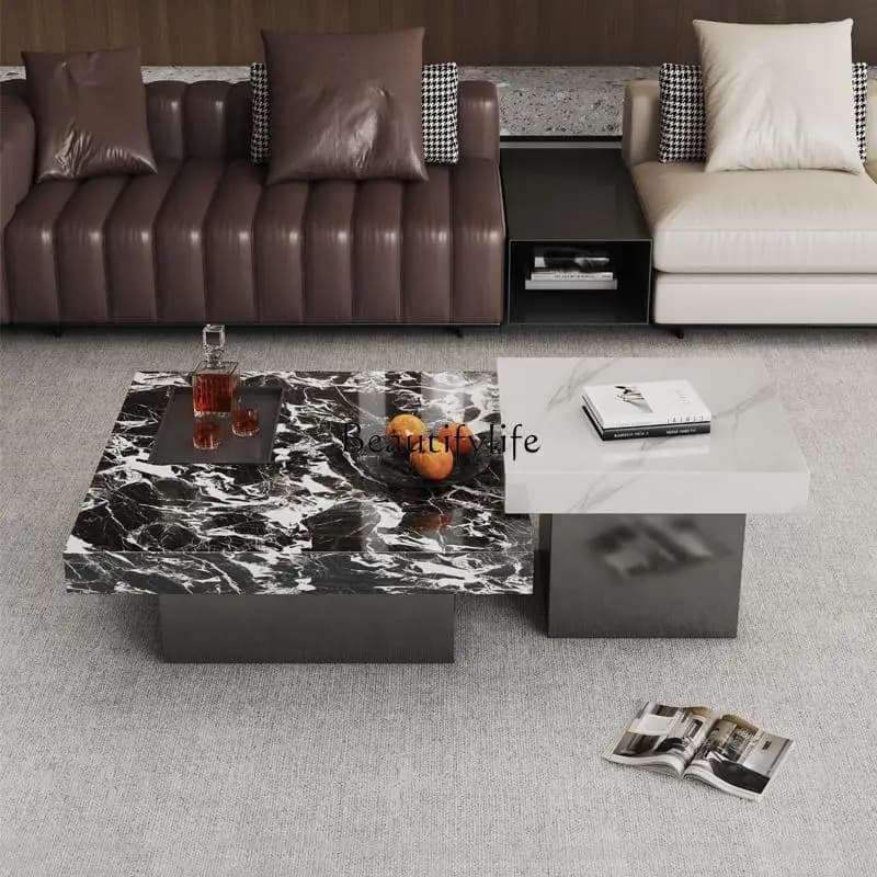 03.Italian minimalist rock slab coffee table modern simple light luxury marble home living room