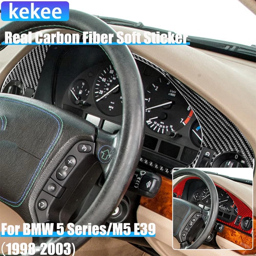 Real Carbon Fiber Car Accessories Speedometer Panel Cover Soft Sticker For BMW 5 Series/M5 E39 1998 1999 2000 2001 2002 2003