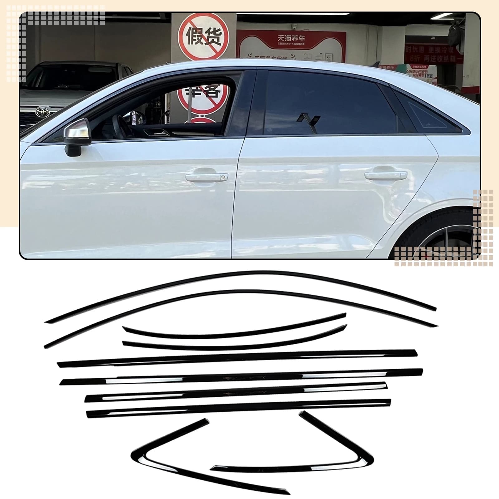 For Audi A3 S3 Sedan 2013-2020 4 Door 10pcs Exterior Window Trim Strip Door Seal Molding Protective Cover Styling