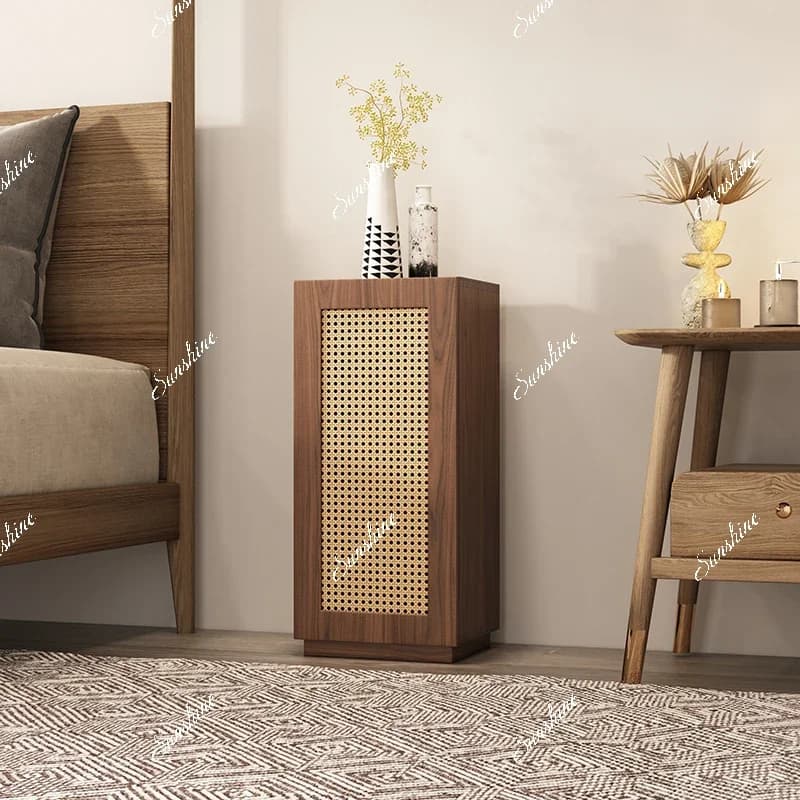 MRattan solid wood storage bedside table modern simple locker bedroom retro small side cabinet