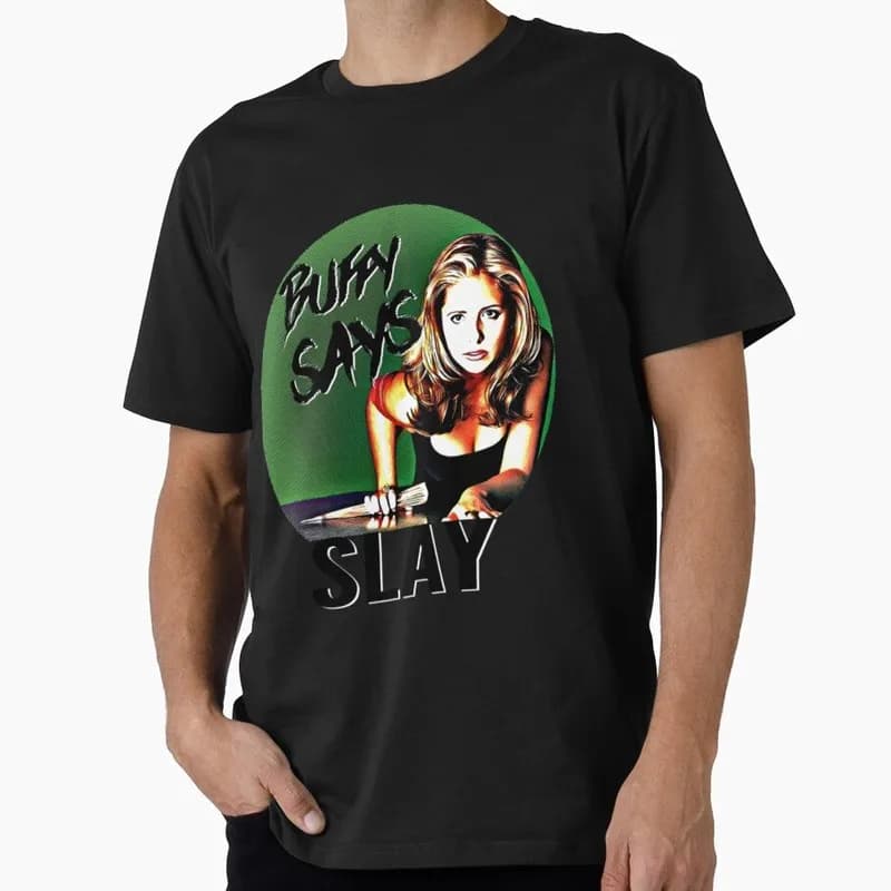 Buffy Inspired Graphic T-Shirt, 0811 Vintage Vampire Slayer Print Tee, Retro Horror Series Short Sleeve Casual Shirt US Size Top