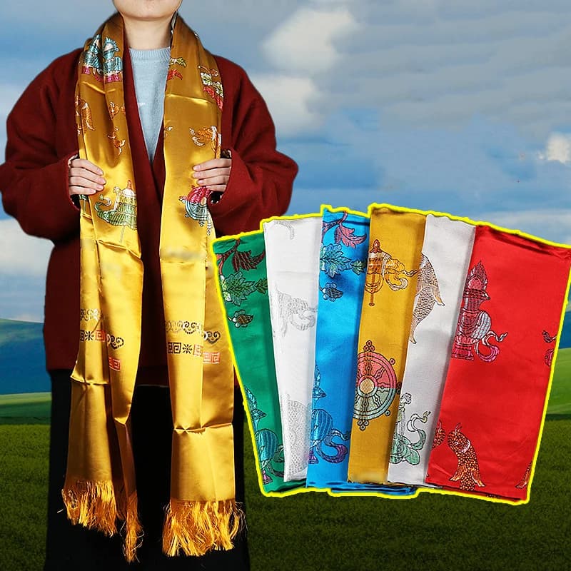 Tibetan Hada Tantric Cloth Handicraft 2.5M Khata Scarf Mongolian Nationality Auspicious Buddhist Worship Home Gift Tribute Decor