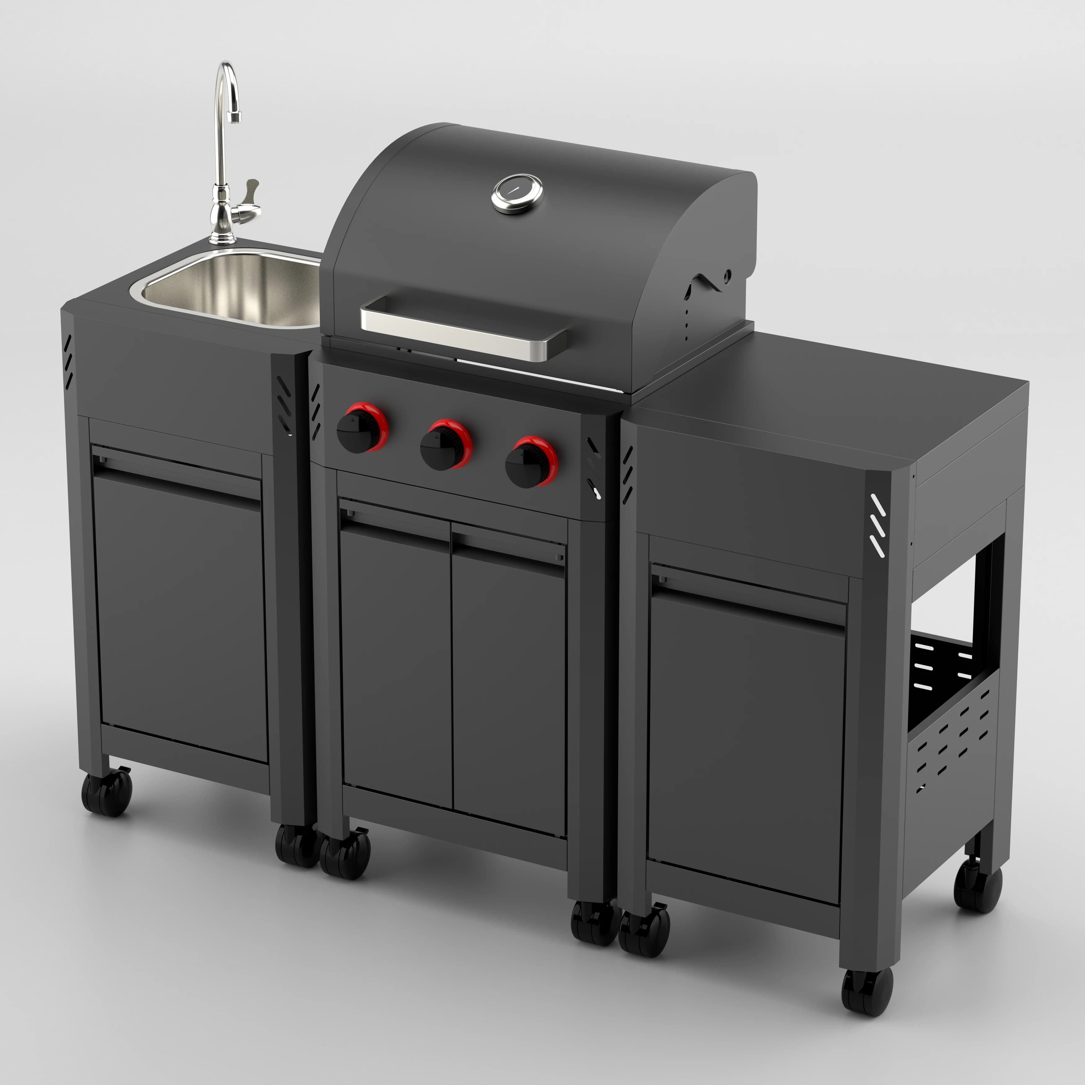 Stainless Steel BBQ Grill Modern Outdoor Kitchen Gas Grill with Cabinet for Household Natural Gas Simple Outdoor Kitchen